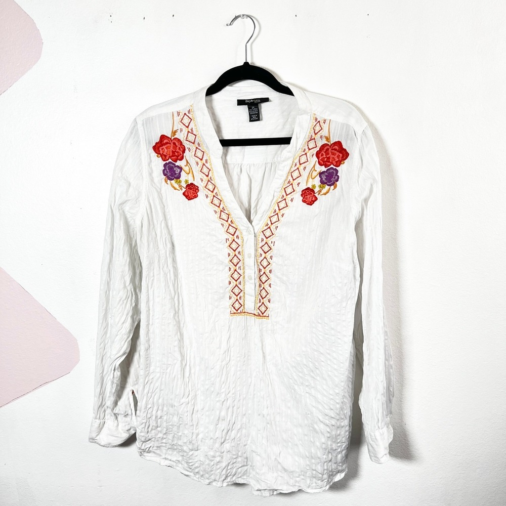 White Embroidered Peasant Top Sz 2X Cottagecore Boho 100% Cotton